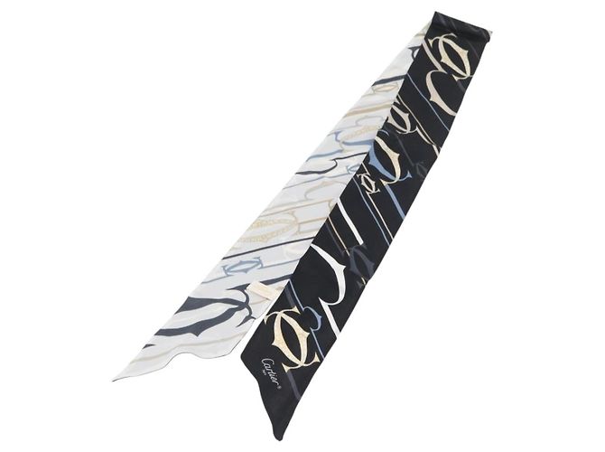 Sciarpa Cartier Setà Nera Bianca Auth am10832V Nero Bianco