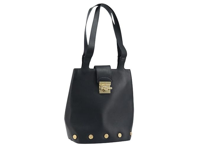 Borsa Tote Salvatore Ferragamo in pelle nera e oro Auth 172187 Nero D'oro