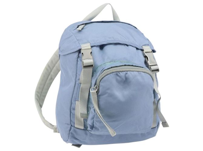 PRADA Backpack Nylon Light Blue Silver Auth BA10351 Silvery