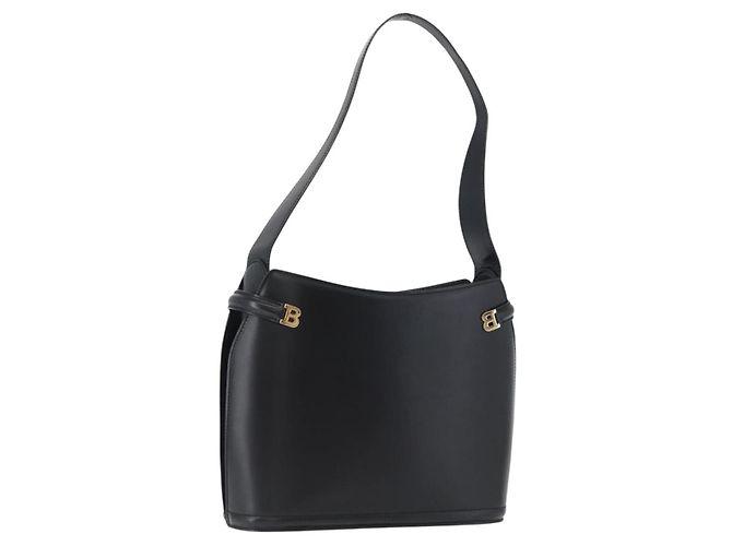 BALLY Bolsa de Ombro de Couro Preta e Dourada Auth 173492 Preto Dourado