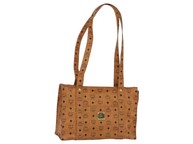 Bolsa Tote MCM Logogram Vicetos PVC Marrom Dourado Auth 172274