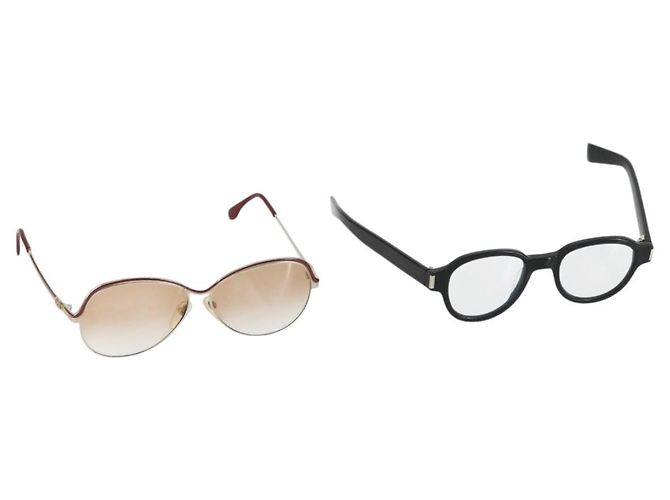 Occhiali da sole SAINT LAURENT in plastica 2 Set Marrone Argento Auth bs33359