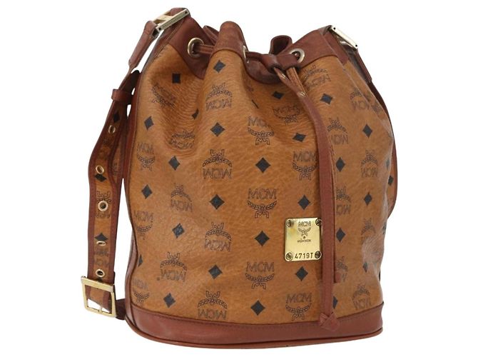 Borsa a Spalla MCM Vicetos Logogram in Pelle PVC Marrone Oro Auth bs33527 D'oro
