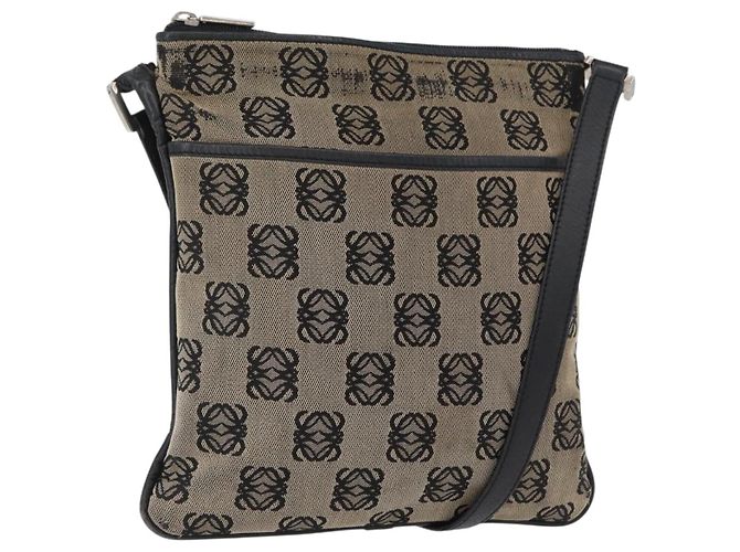 LOEWE Borsa a Spalla Anagram Tela Beige Argento Auth bs33493