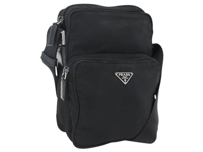 Borsa a Spalla PRADA Nylon Argento Nero Auth 172170