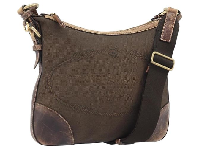 Bolsa de Ombro PRADA em Lona Marrom Dourada Auth 172166 Dourado