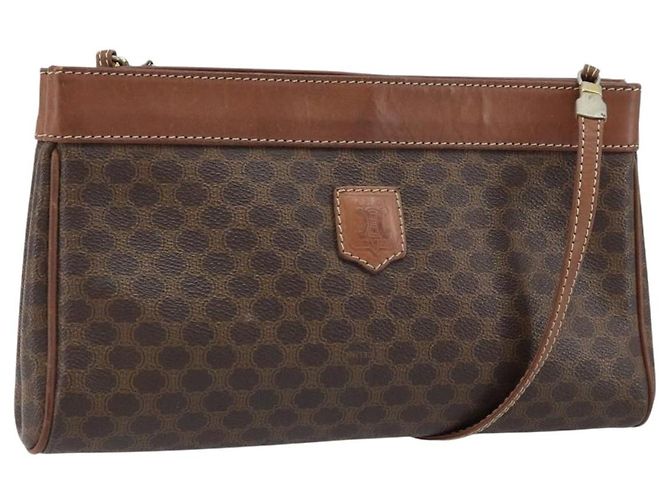Céline Bolsa de Ombro em Lona Macadam CELINE em Couro PVC Marrom Dourado Auth ep13480