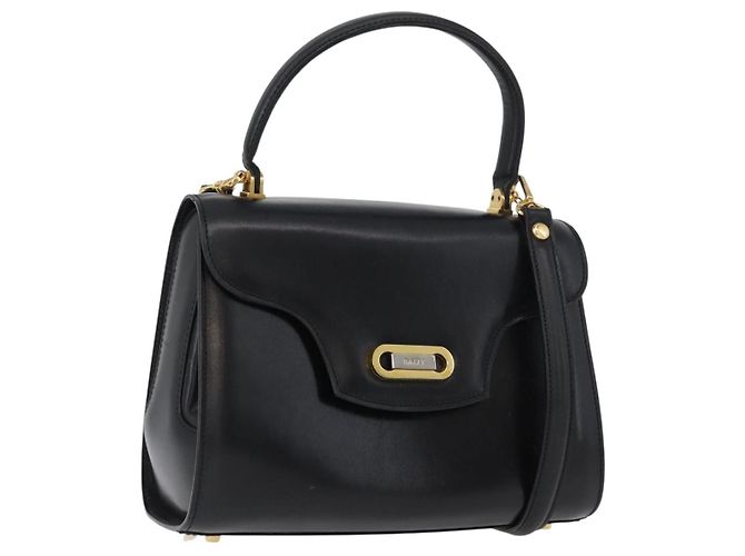 BALLY Handtasche Leder 2-Wege Schwarz Gold Auth 173218 Golden