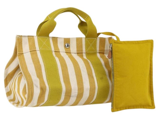 Hermès HERMES Cannes PM Borsa a Mano Tela Gialla Argento Auth 169571 Giallo