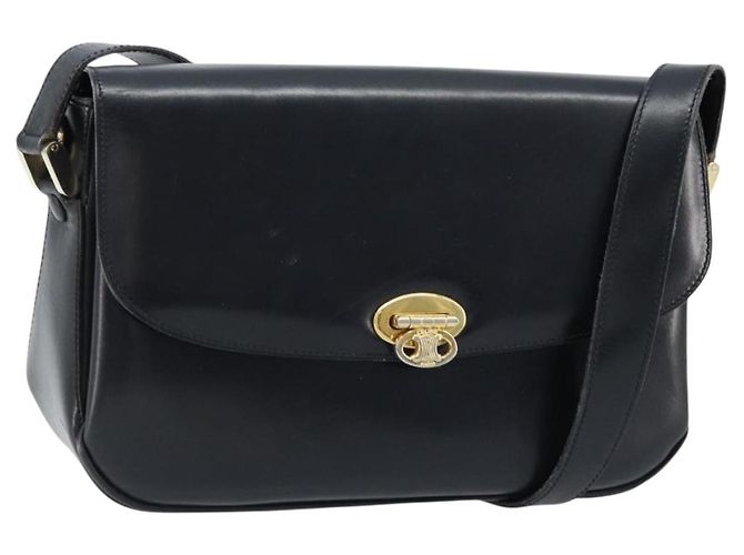 Céline Bolsa de Ombro CELINE em Couro Preto Dourado Auth ka2456