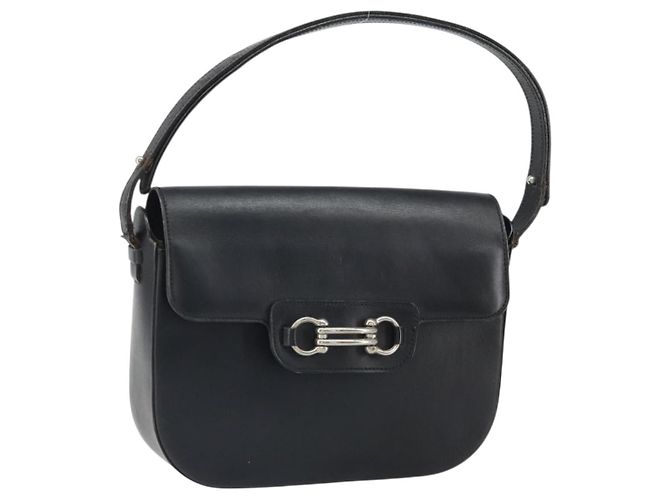 Borsa a Spalla Horsebit in Pelle Nera e Argento Christian Dior Auth am10763 Nero