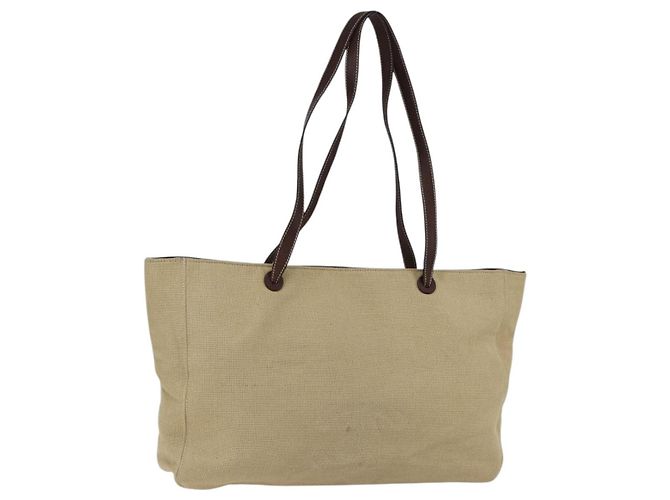 CHANEL Tote Bag Canvas Beige Gold CC Auth bs33123 Golden