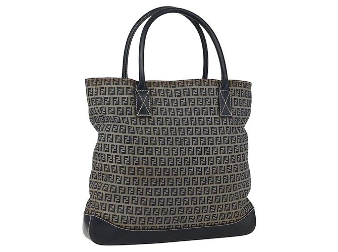 FENDI Zucchino Canvas Tote Bag Navy Silber Authentisch 173614 Marineblau