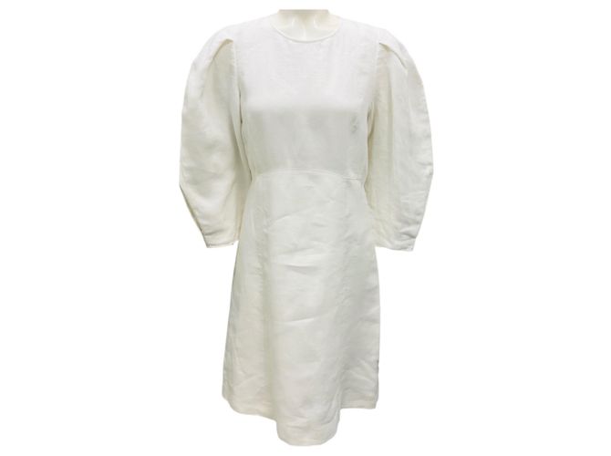 Chloé Vestido branco de linho e algodão com mangas bufantes Chloe