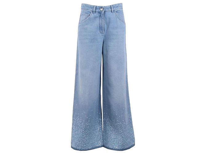 Chanel Pantalones de Denim Anchos con Lentejuelas Azules