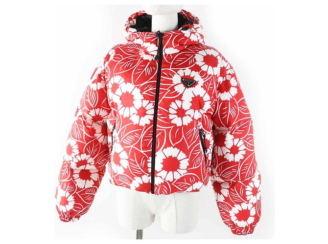 Prada SGC025 Nylon Down Jacket White Red