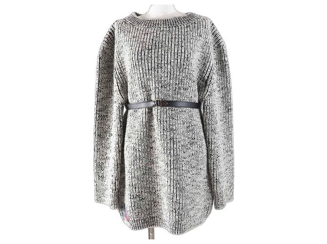 Langarm-Strickpullover aus Mischwolle, Baumwolle und Leder von Louis Vuitton Schwarz Weiß
