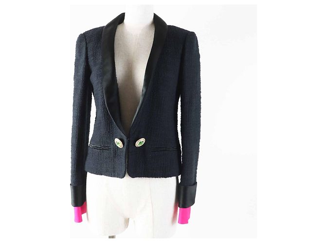 Timeless Chanel Gripoa button cotton silk jacket Brown Black