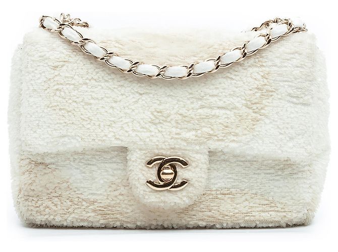 Chanel Brown Small Sequins Single Flap Beige