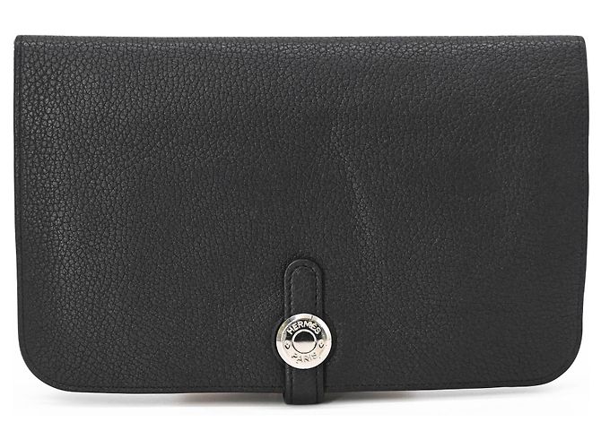 Hermès HERMES Dogon GM Duo Evercolor Leather Long Wallet Black
