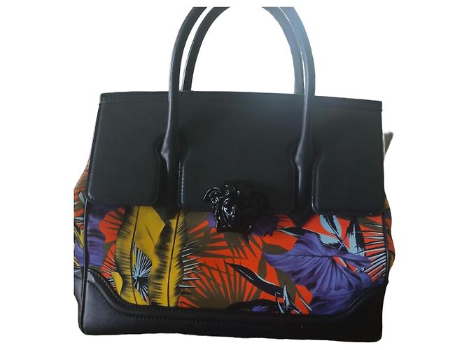 Borsa a mano Gianni Versace in pelle nera arancione gialla viola Multicolore