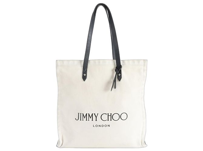 Jimmy Choo Leder-Canvas-Shopper Schwarz Aus weiß