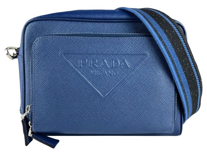 Bolsa de ombro de couro azul Prada