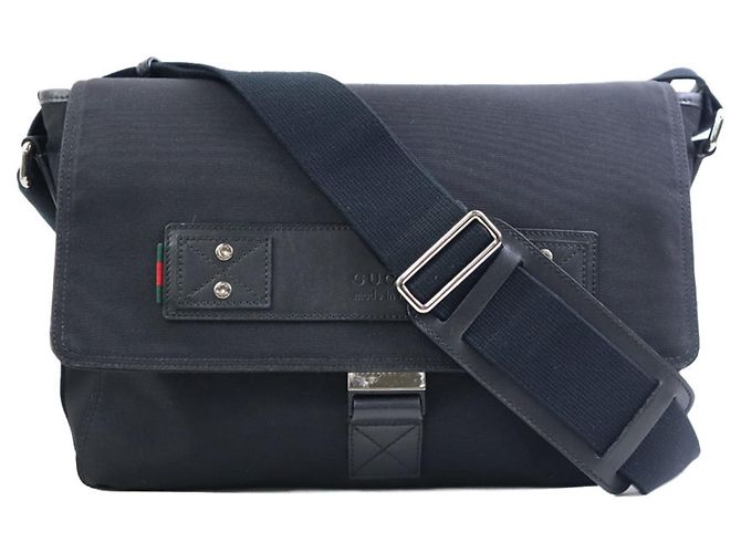Borsa a Spalla in Nylon e Pelle Nera da Uomo Gucci Nero