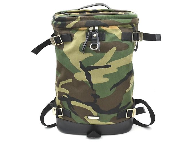 Saint Laurent Canvas and Leather Backpack Black Khaki