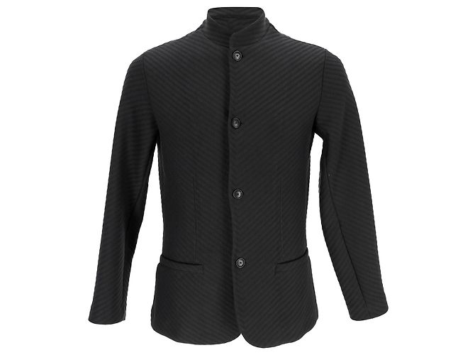 Giorgio Armani Textured Single-Breasted Blazer in Black Polyester