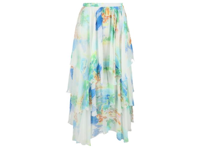 Céline  Celine Printed Layered Midi Skirt in Multicolor Silk Multiple colors