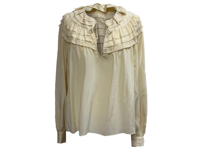 Ulla Johnson Aria Rüschenausschnitt Bluse aus ivory Seide Weiß Roh