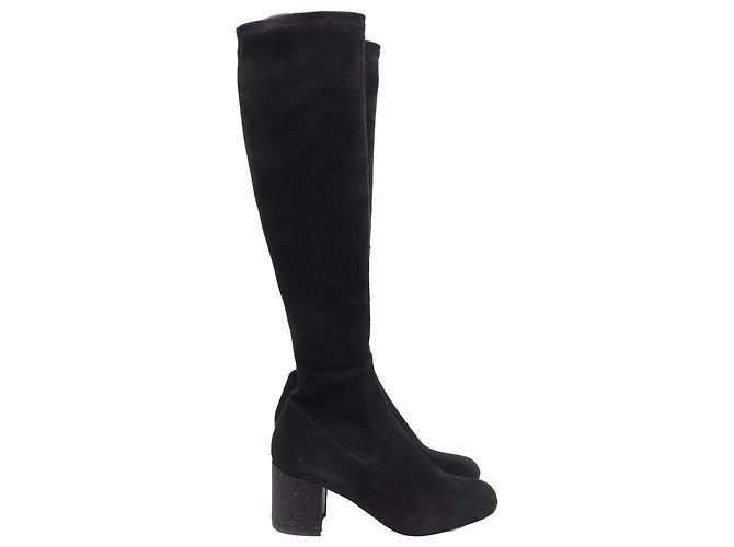 Rene Caovilla  René Caovilla Block-Heel Knee-High Boots in Black Suede