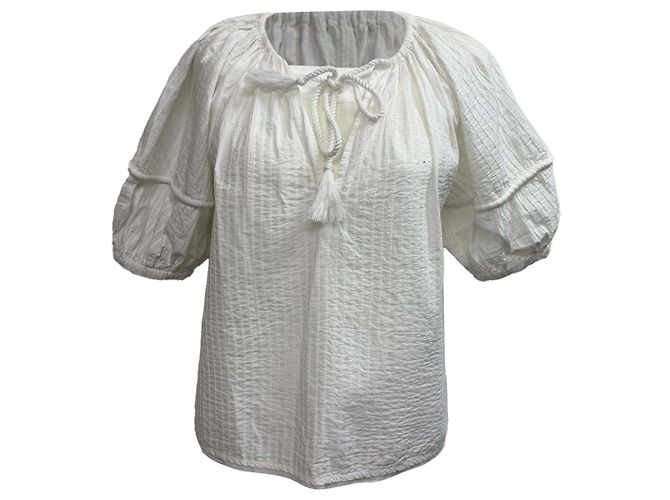 Blusa con maniche a sbuffo e nodo frontale in cotone bianco Ulla Johnson Crudo
