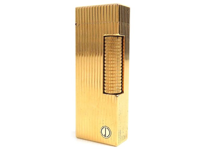 Alfred Dunhill Dunhill Logo Engraved Stripe Pattern Lighter Golden 