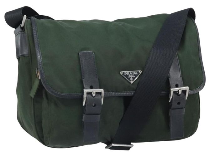 Sac à épaule PRADA en nylon vert argent authentique 170312 Argenté