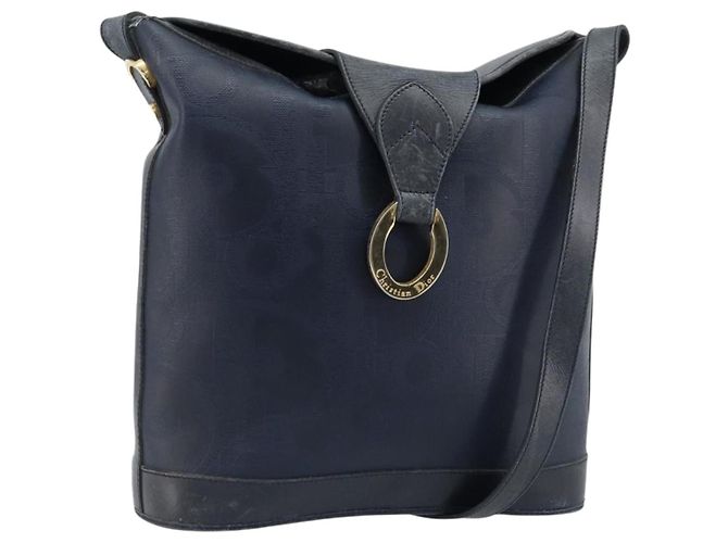 Bolso de Hombro Christian Dior PVC Negro Dorado Auth 166855