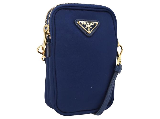 Borsa a Spalla PRADA Nylon Blu Oro Auth LNZ265V D'oro
