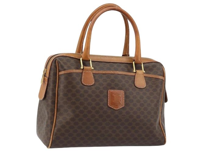 Céline Bolsa de mão em lona Macadam CELINE em couro PVC marrom dourado Auth ep13448