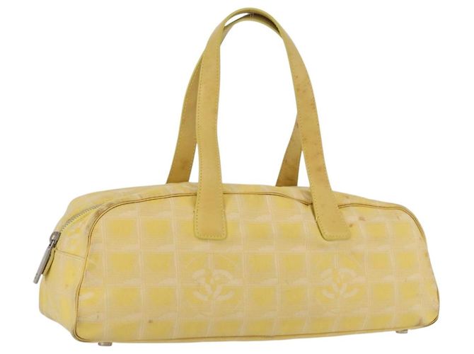 CHANEL Nuova Borsa da Viaggio in Nylon Gialla Argento CC Auth LNZ232 Giallo