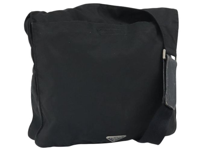 Bolsa de Ombro PRADA Nylon Preto Prata Autêntica 169431