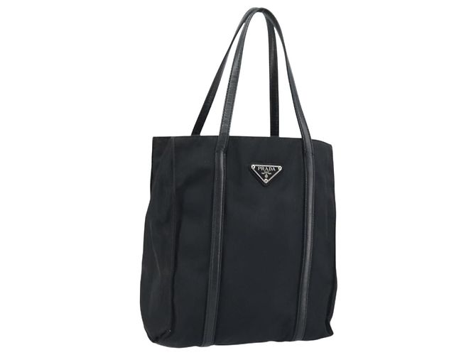 PRADA Bolsa de mão em nylon preto prata Auth kk630