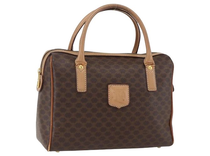 Céline Bolsa de mão em lona Macadam CELINE em couro PVC marrom dourado Auth 173522