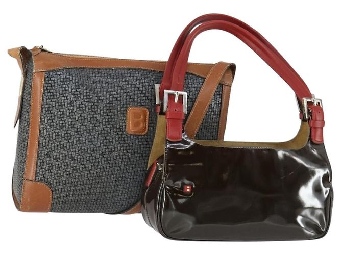 BALLY Borsa a Spalla in PVC Lucido 2 Pezzi Bordeaux Blu Auth 169519 Bordò