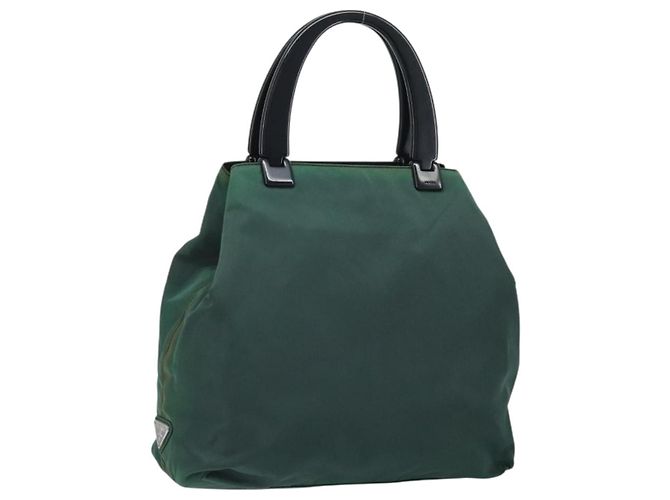 PRADA Bolsa de mão em nylon verde prata Auth 172255