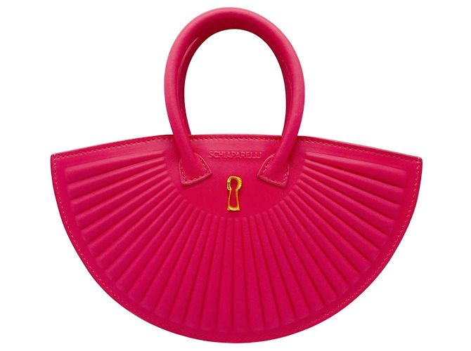 Bolsa de leque de couro rosa choque Schiaparelli