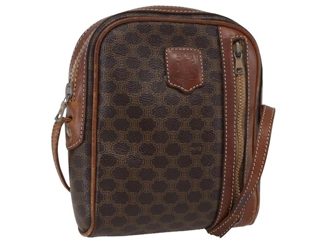 Céline Bolsa de Ombro em Lona Macadam CELINE em Couro PVC Marrom Dourado Auth ka2453