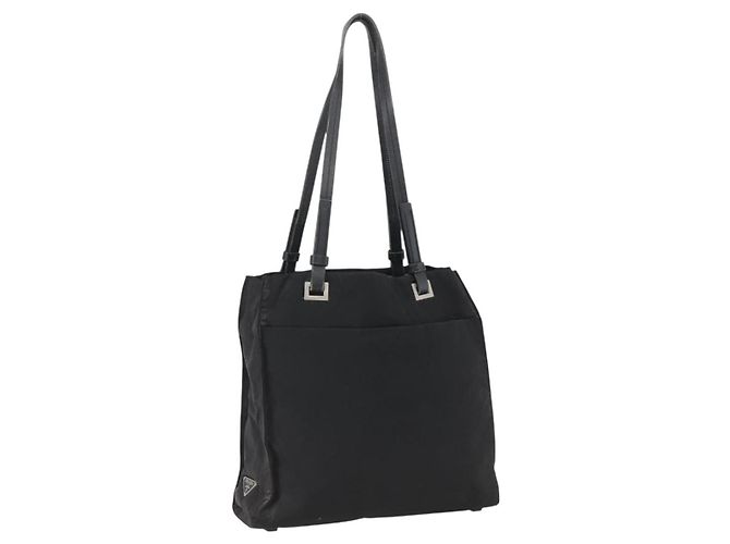 Bolsa Tote PRADA em nylon e couro preto Auth 173605