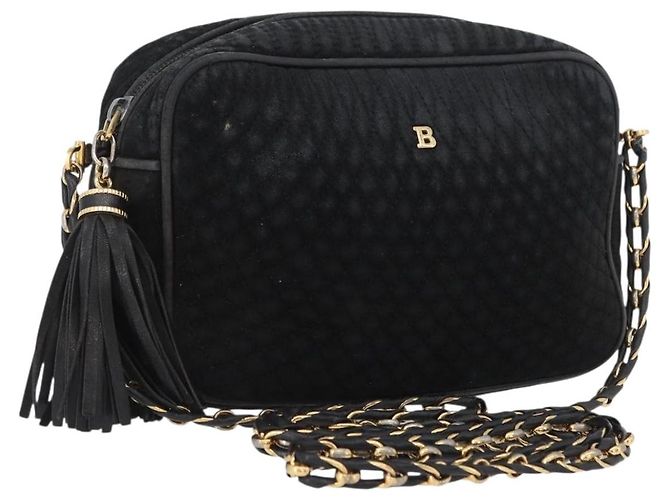 BALLY Bolsa de Ombro com Corrente Camurça Preta Dourada Auth bs33547 Preto Dourado