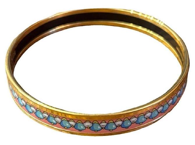 Bracelet jonc en émail Hermès Rose Bleu Doré Vert 